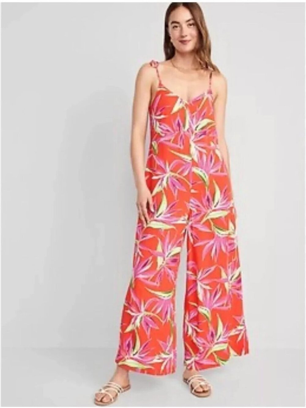 Old Navy Loose Cropped Tie Shoulder V Neck Cami Jumpsuit